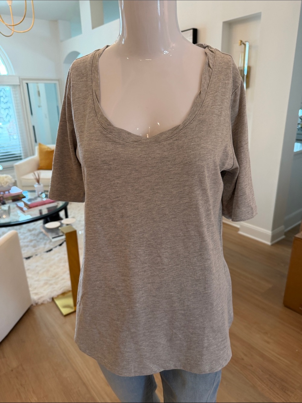 Peace Love World Heather Gray Scoop Neck Short Sleeve Top